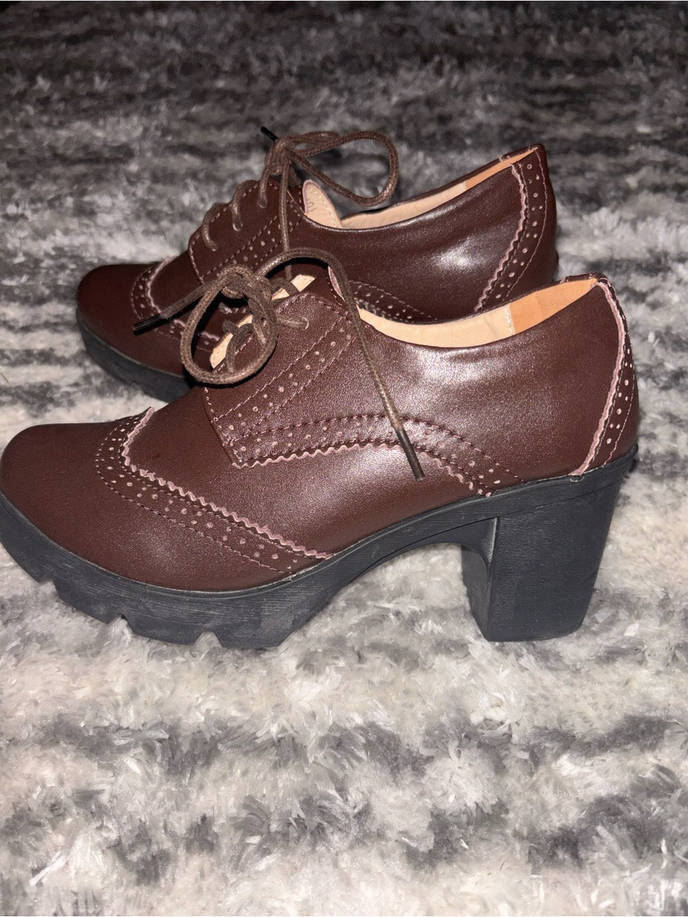 Classic Brown Lace-Up Chunky Heel Oxford - Women